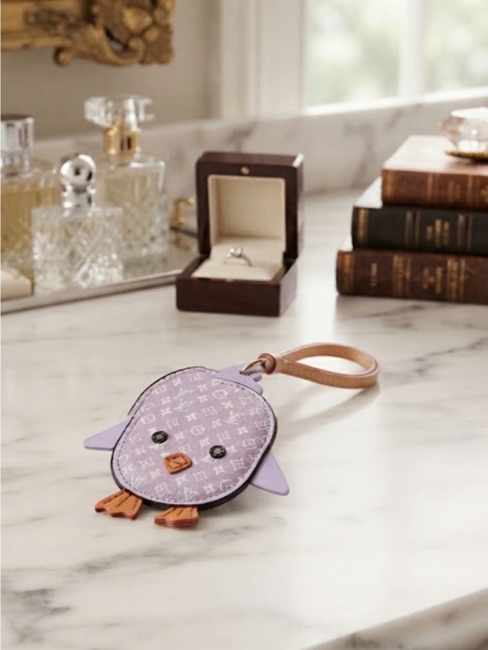 Lilac Chick Leather Charm with Orange Beak & Feet